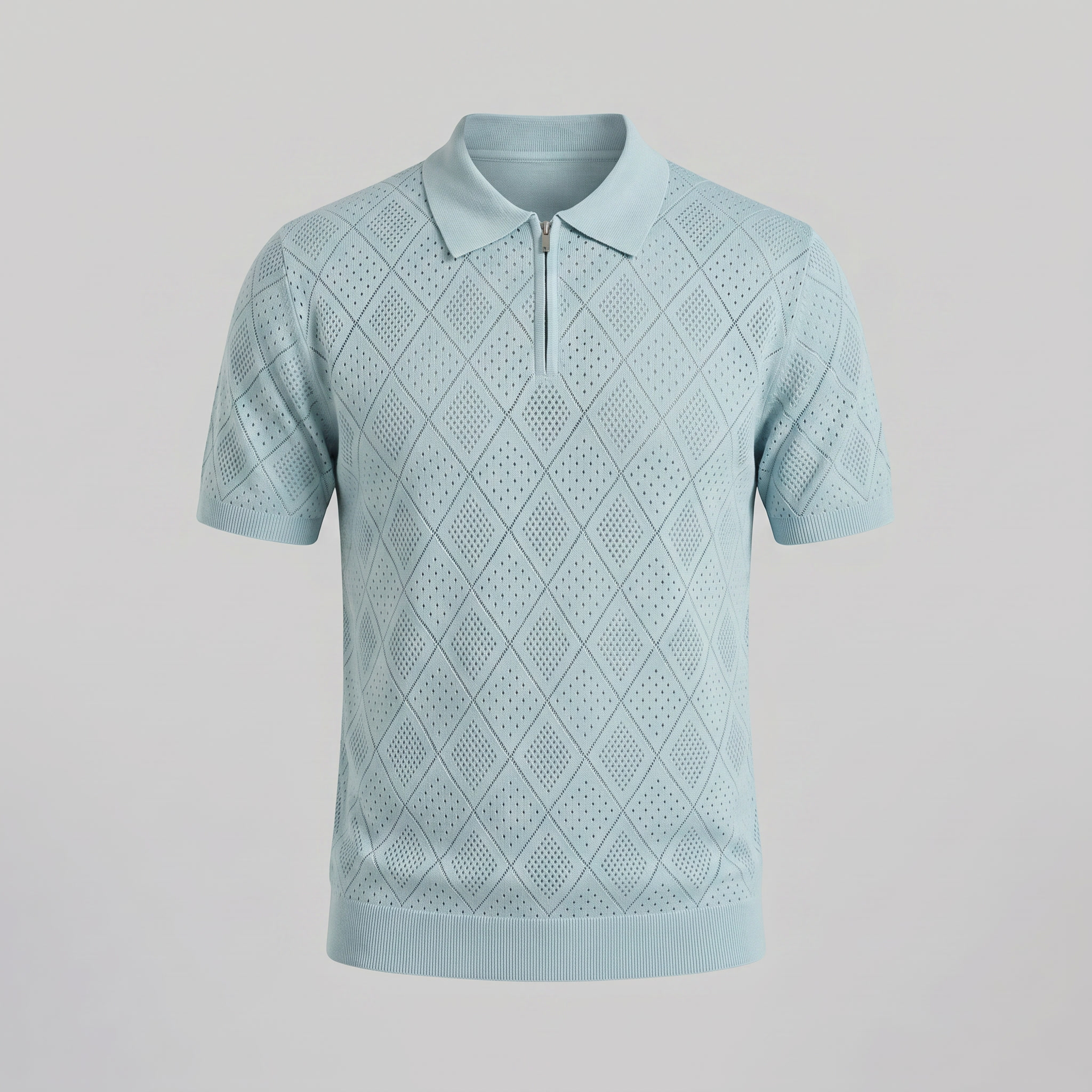 Men's Argyle Pointelle Summer Zip Polo