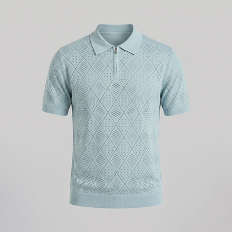 Men's Argyle Pointelle Summer Zip Polo