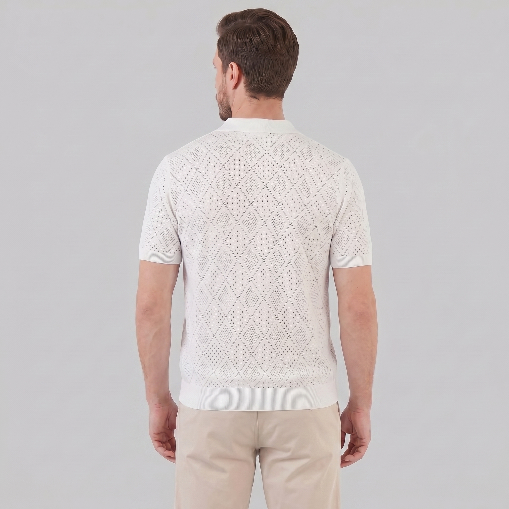 Men's Argyle Pointelle Summer Zip Polo