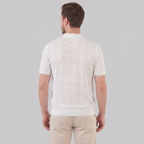 Men's Argyle Pointelle Summer Zip Polo