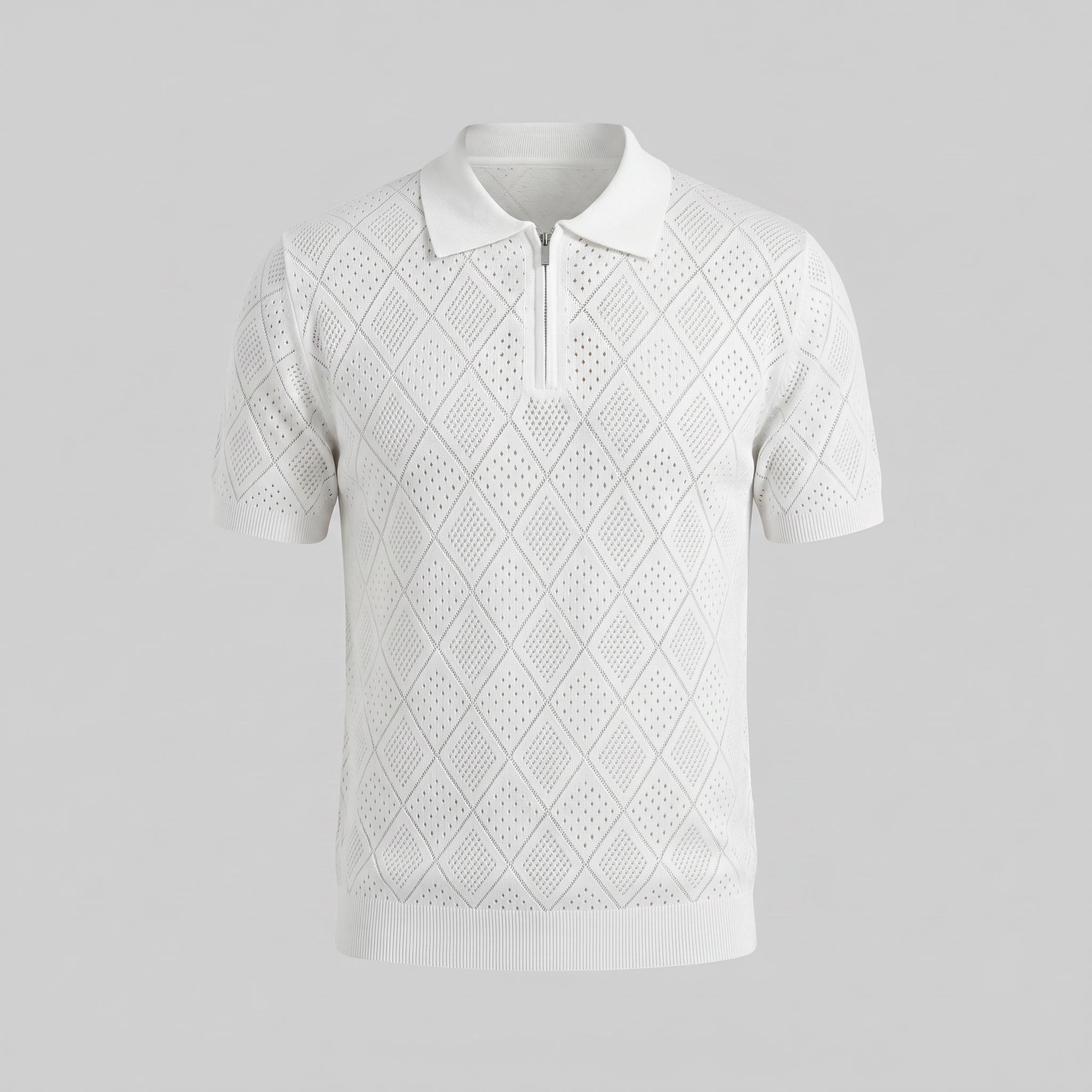 Men's Argyle Pointelle Summer Zip Polo