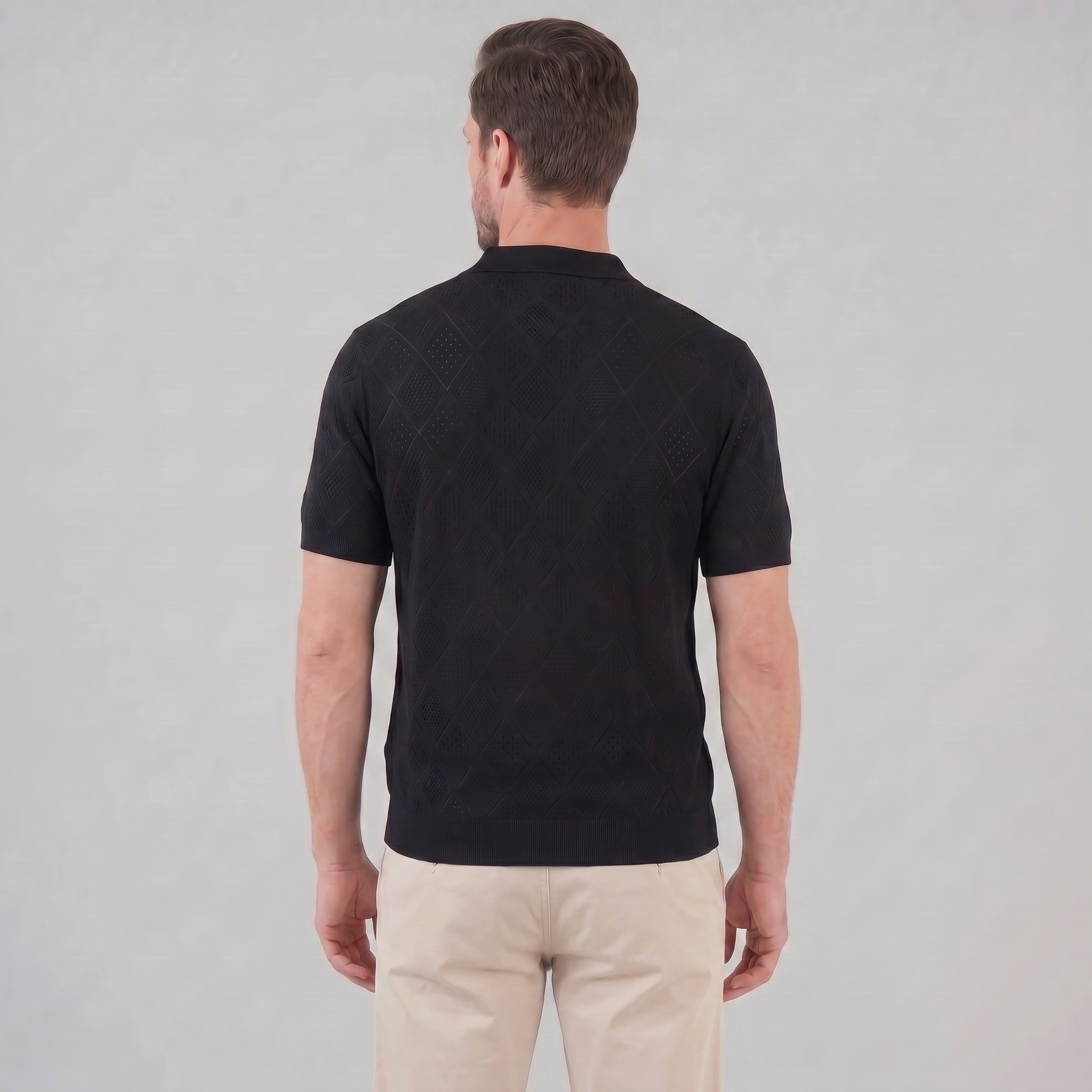 Men's Argyle Pointelle Summer Zip Polo