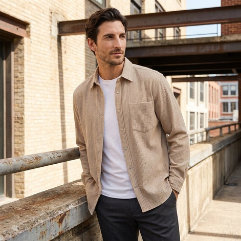Men's Autumn Textured Long Sleeve Shirt