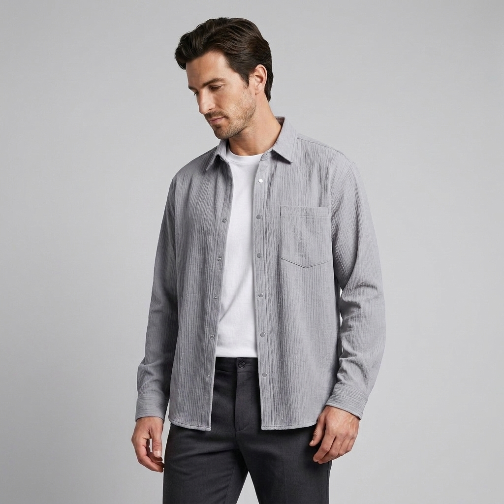 Men's Autumn Textured Long Sleeve Shirt