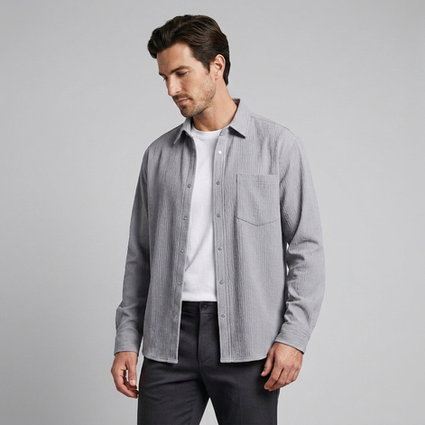 Men's Autumn Textured Long Sleeve Shirt