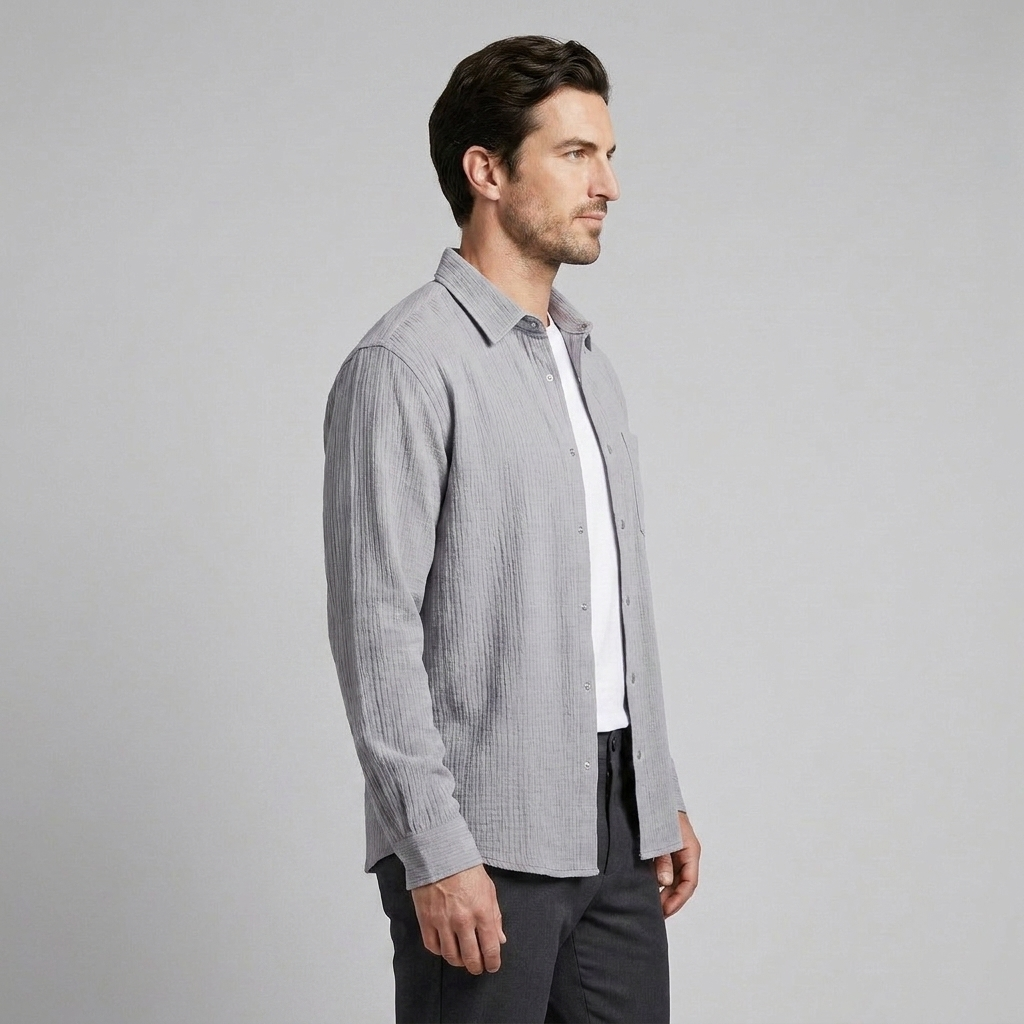 Men's Autumn Textured Long Sleeve Shirt