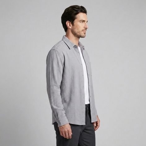 Men's Autumn Textured Long Sleeve Shirt