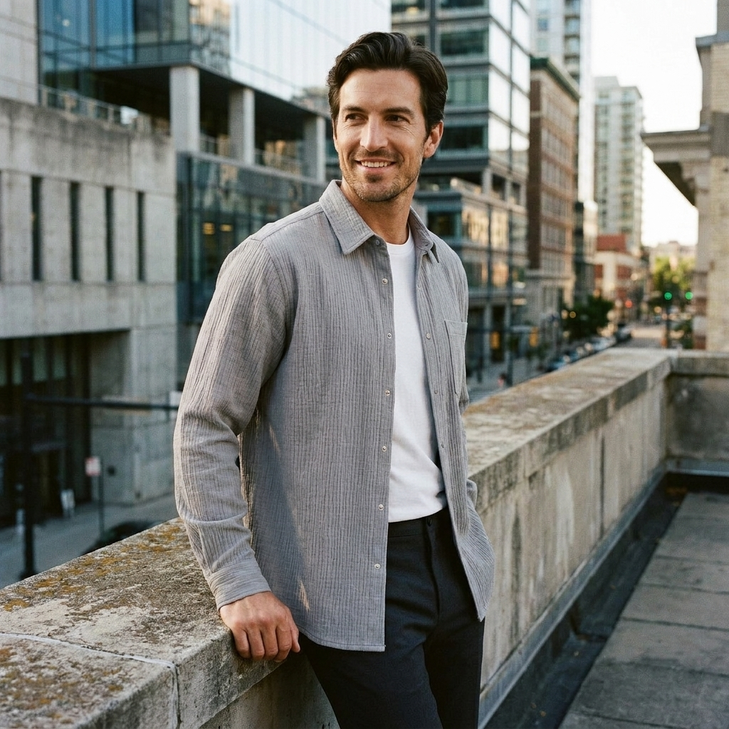 Men's Autumn Textured Long Sleeve Shirt