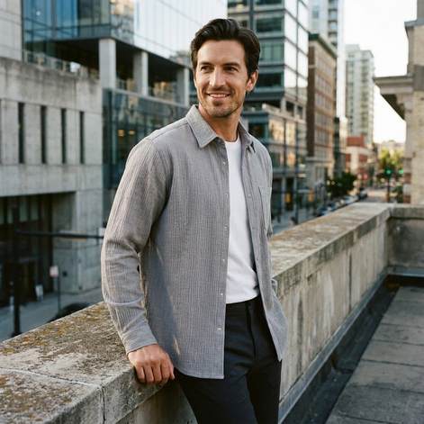 Men's Autumn Textured Long Sleeve Shirt
