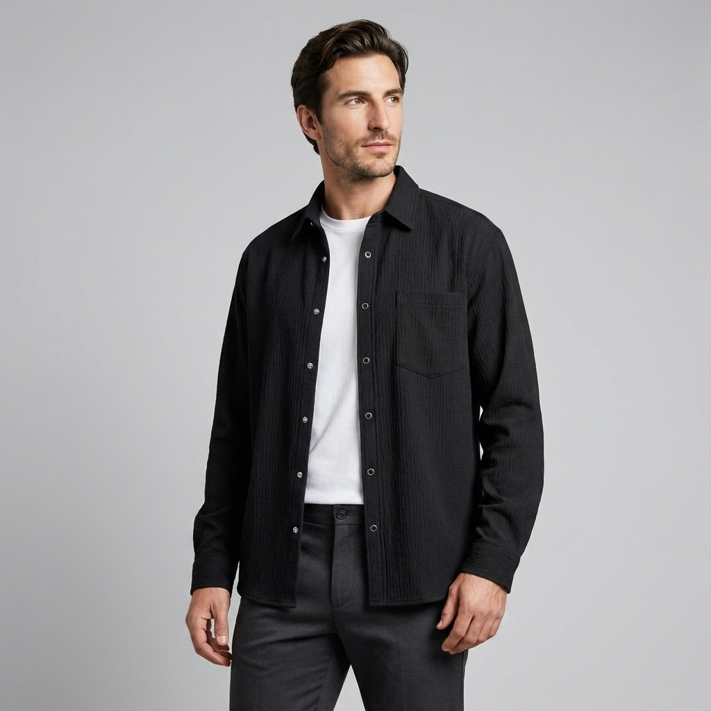 Men's Autumn Textured Long Sleeve Shirt