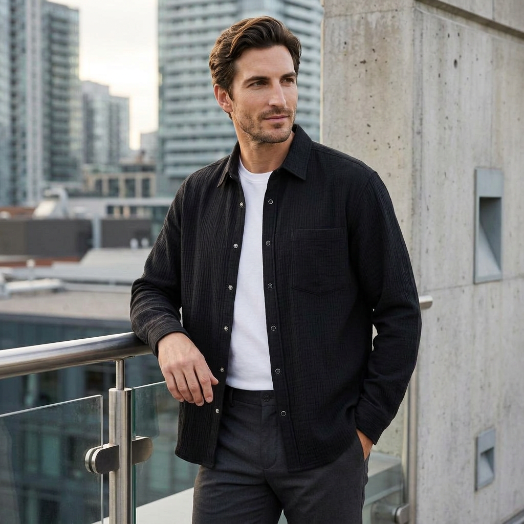 Men's Autumn Textured Long Sleeve Shirt