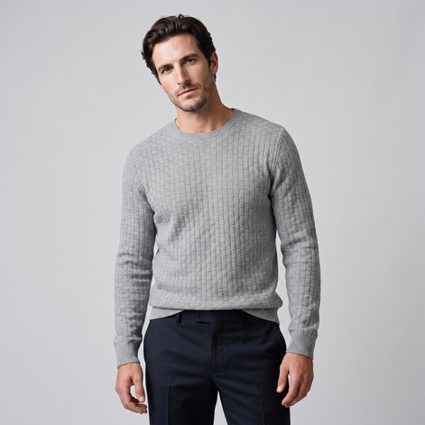 Men's Basketweave Knit Crew Sweater