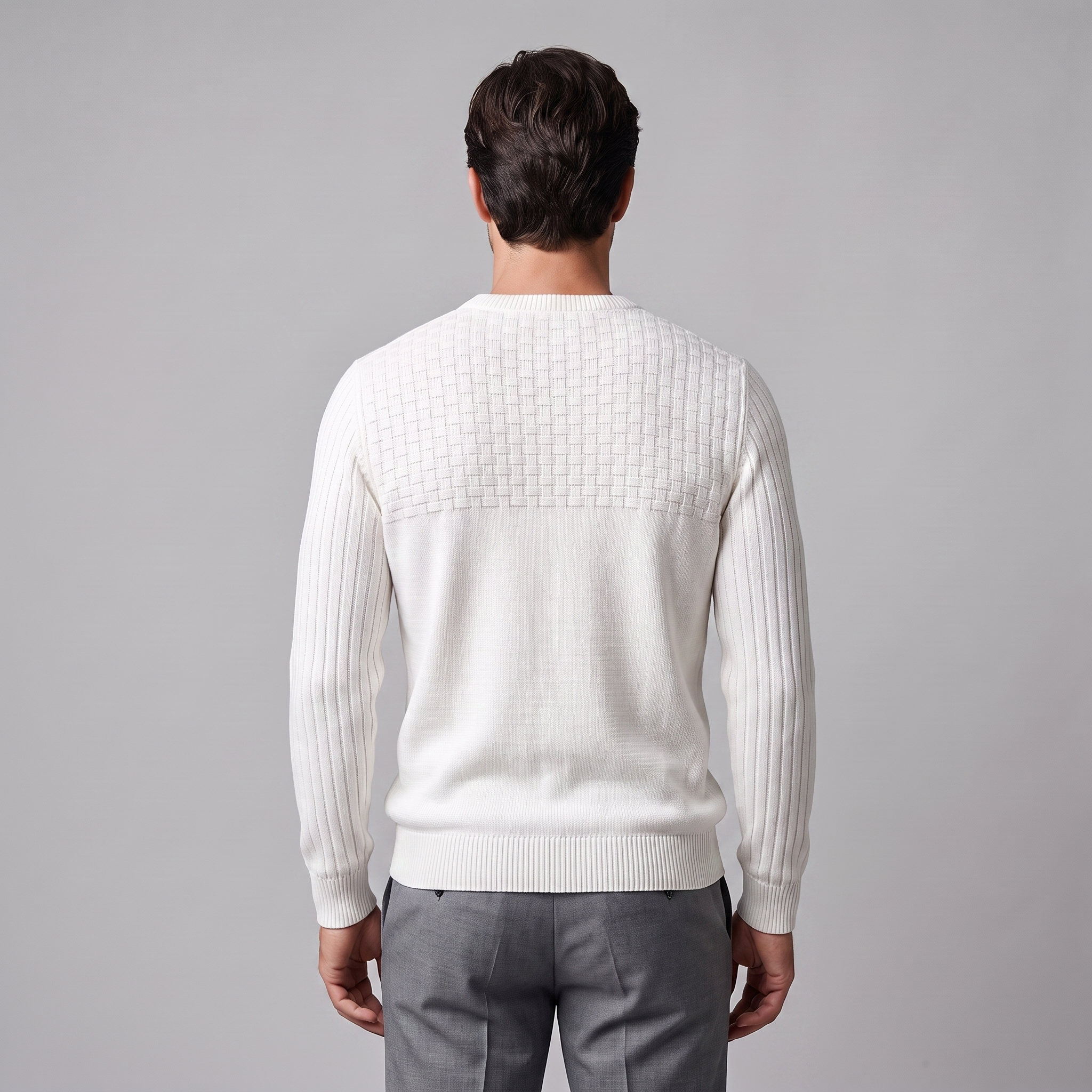 Men's Basketweave Knit Crew Sweater