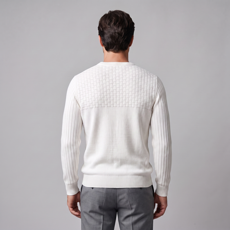 Men's Basketweave Knit Crew Sweater