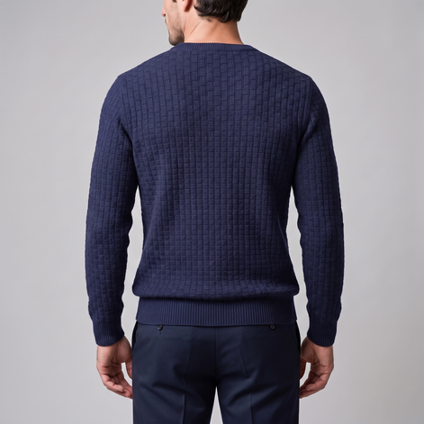 Men's Basketweave Knit Crew Sweater