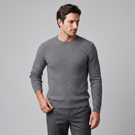 Men's Basketweave Knit Crew Sweater