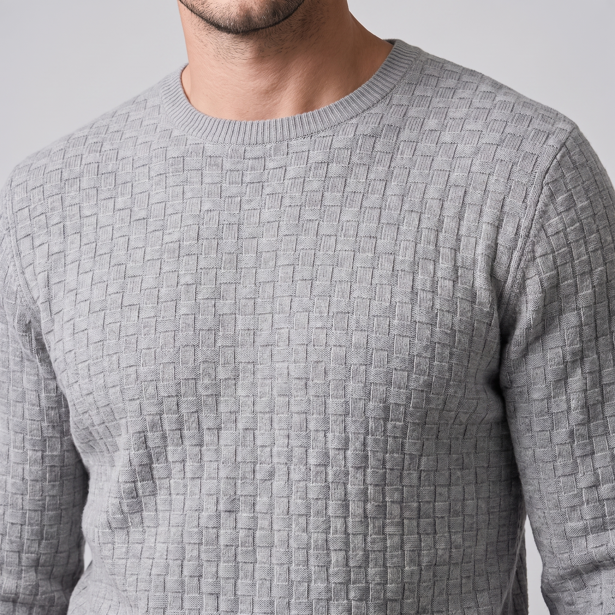 Men's Basketweave Knit Crew Sweater