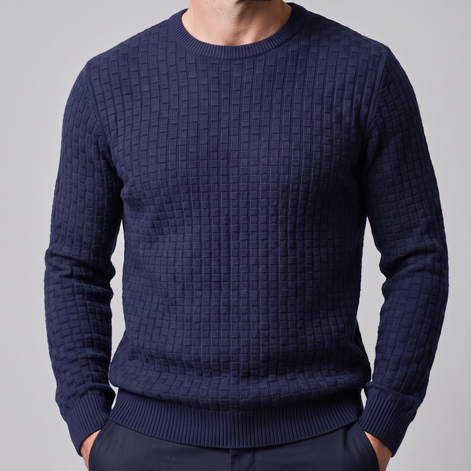 Men's Basketweave Knit Crew Sweater