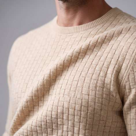 Men's Basketweave Knit Crew Sweater