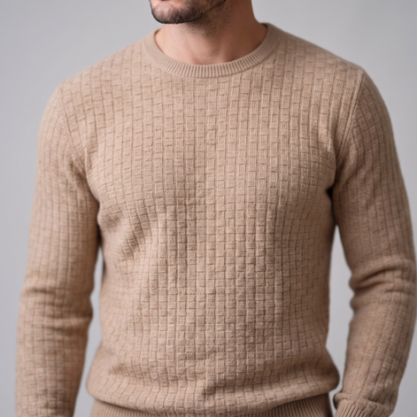 Men's Basketweave Knit Crew Sweater
