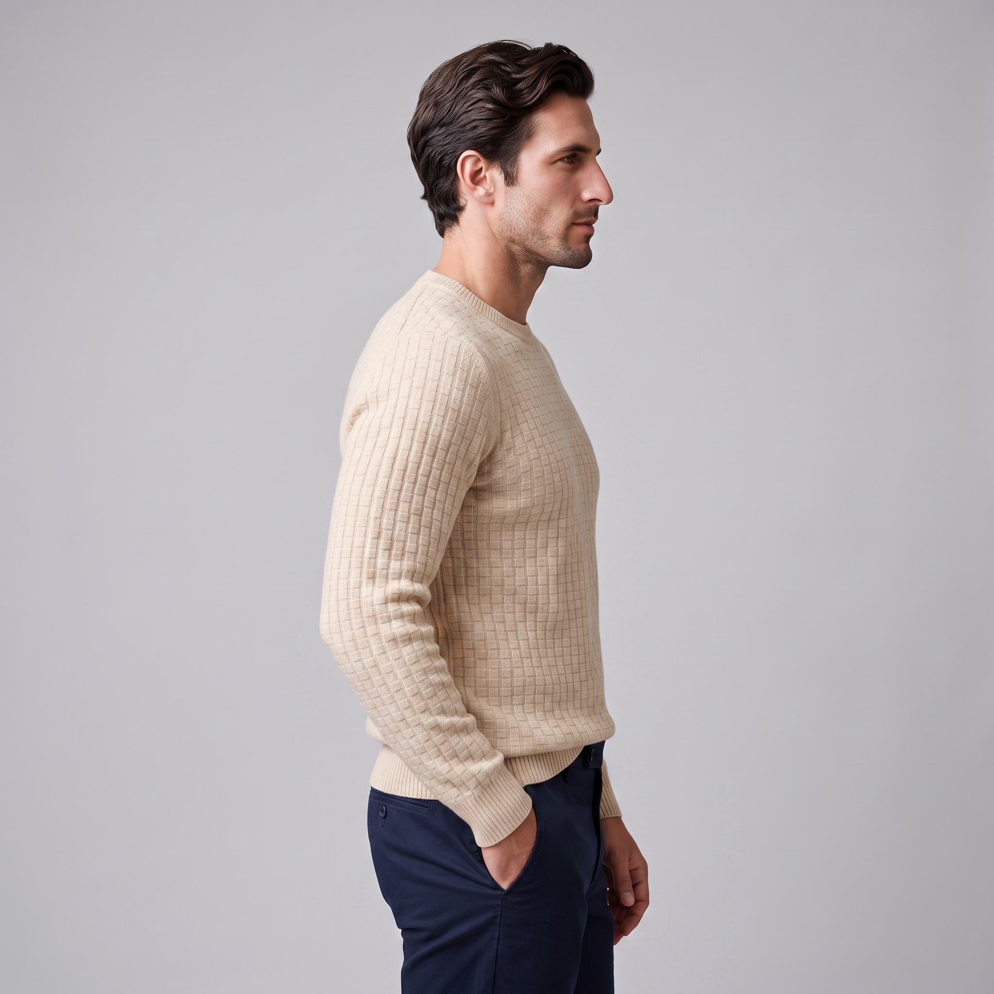 Men's Basketweave Knit Crew Sweater