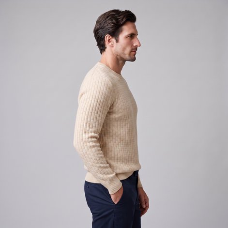 Men's Basketweave Knit Crew Sweater