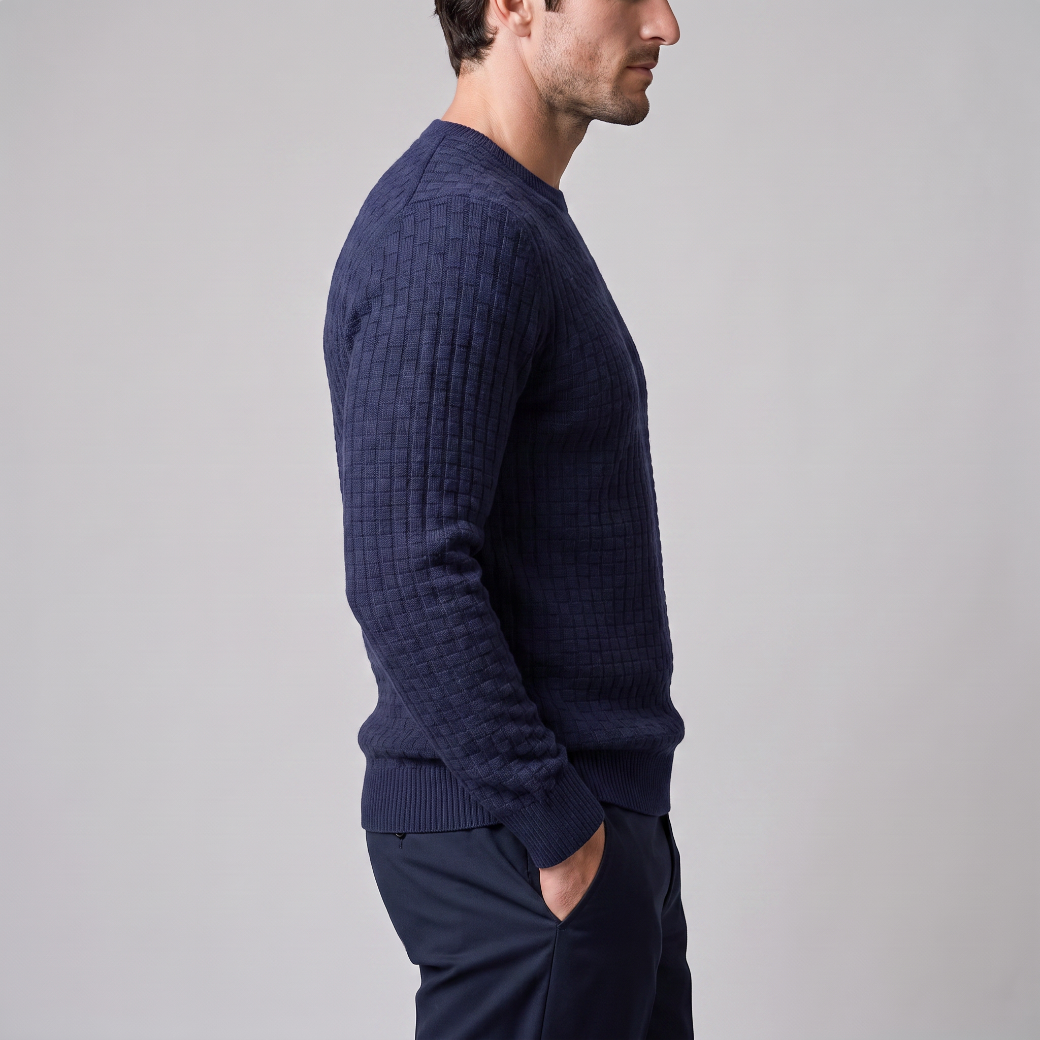 Men's Basketweave Knit Crew Sweater
