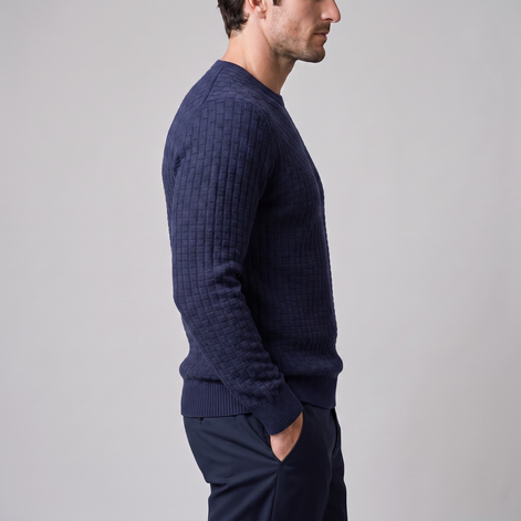 Men's Basketweave Knit Crew Sweater