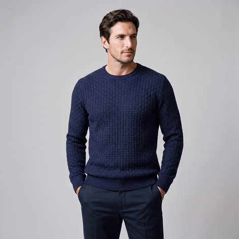 Men's Basketweave Knit Crew Sweater