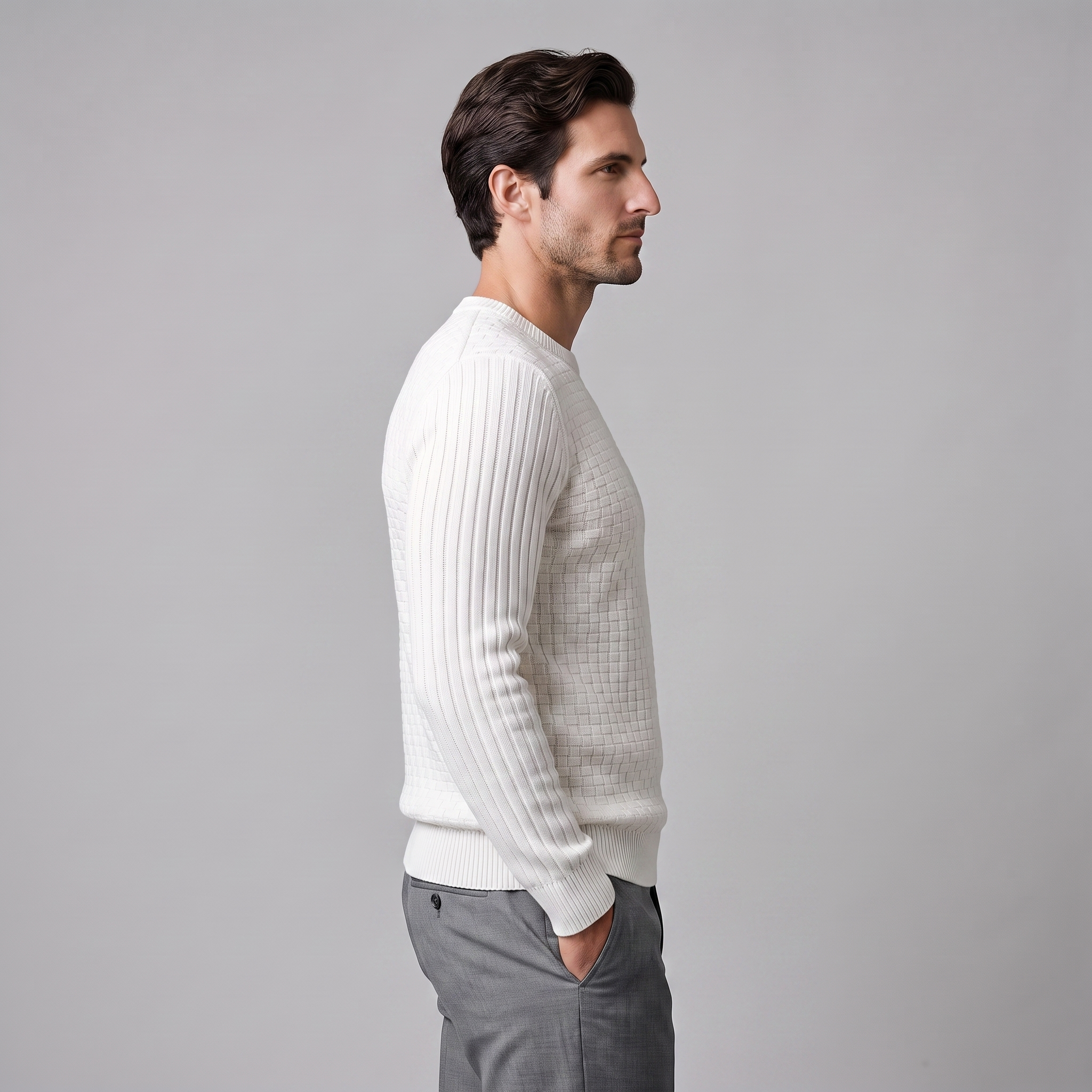 Men's Basketweave Knit Crew Sweater