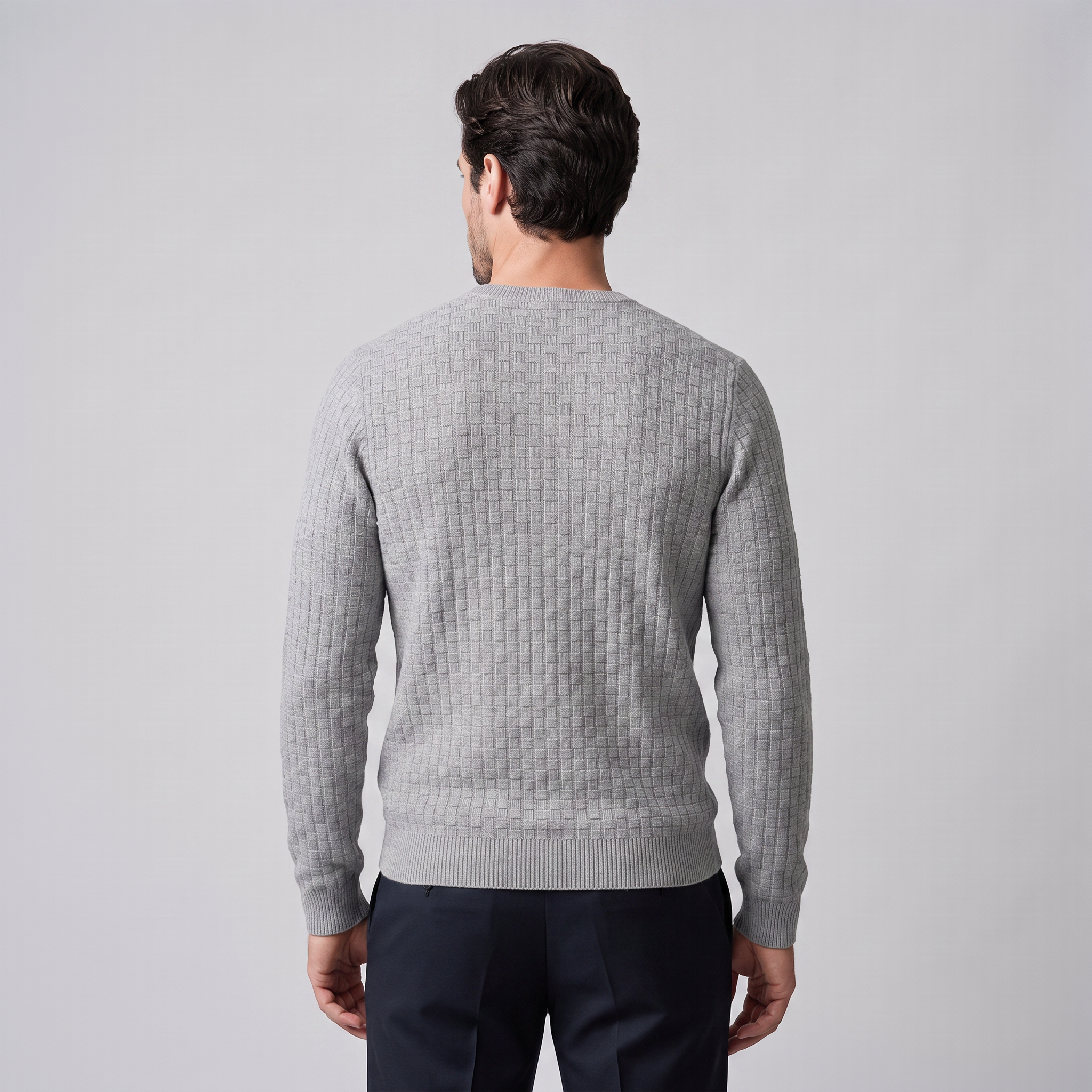 Men's Basketweave Knit Crew Sweater