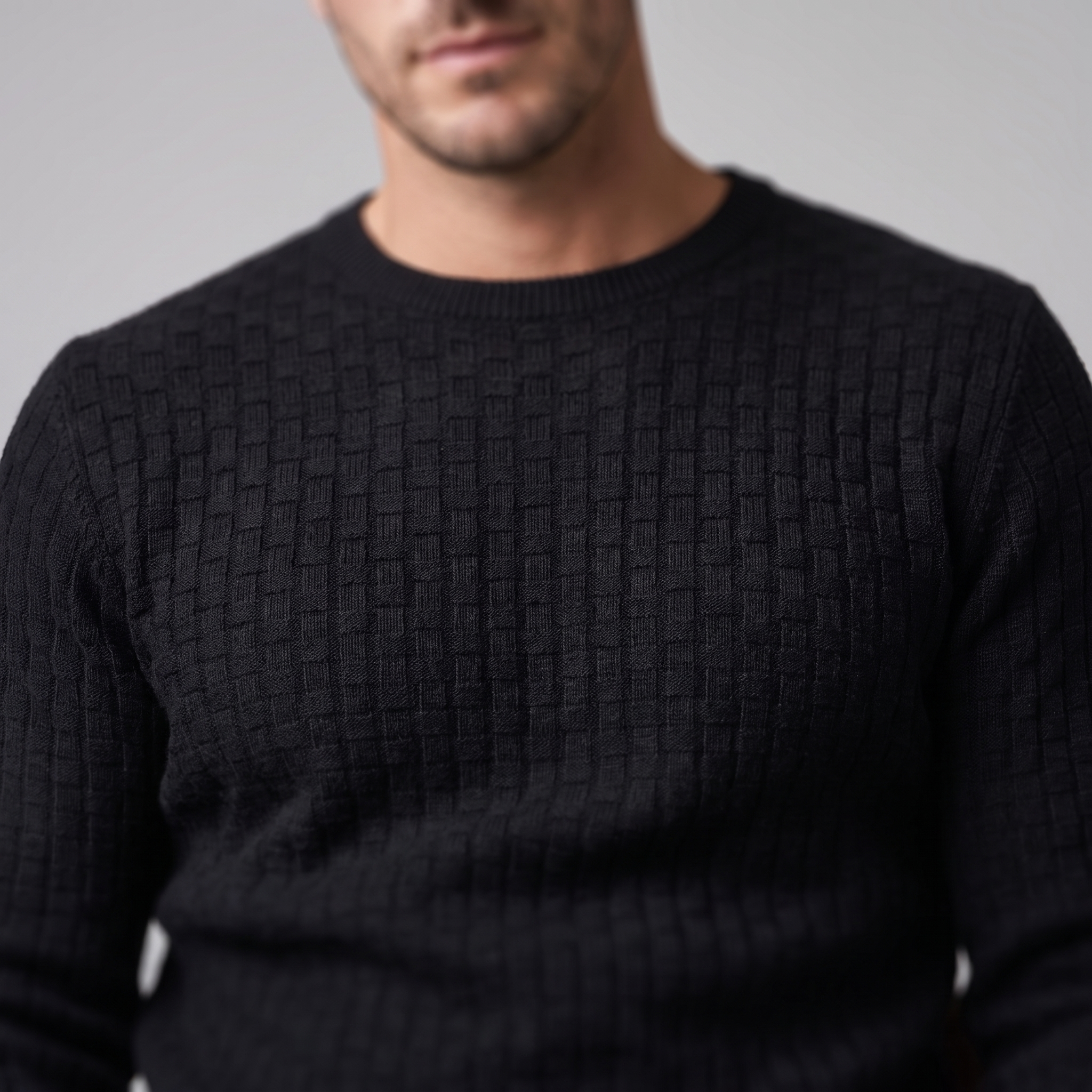 Men's Basketweave Knit Crew Sweater