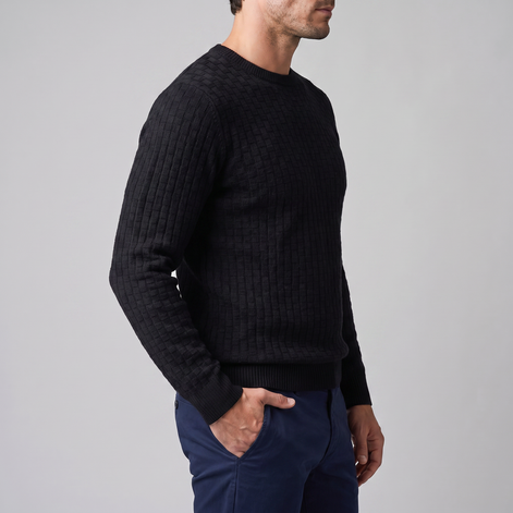 Men's Basketweave Knit Crew Sweater