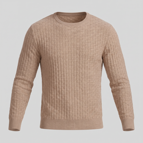 Men's Basketweave Knit Crew Sweater