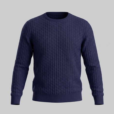 Men's Basketweave Knit Crew Sweater