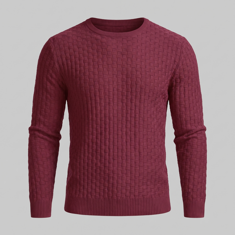 Men's Basketweave Knit Crew Sweater