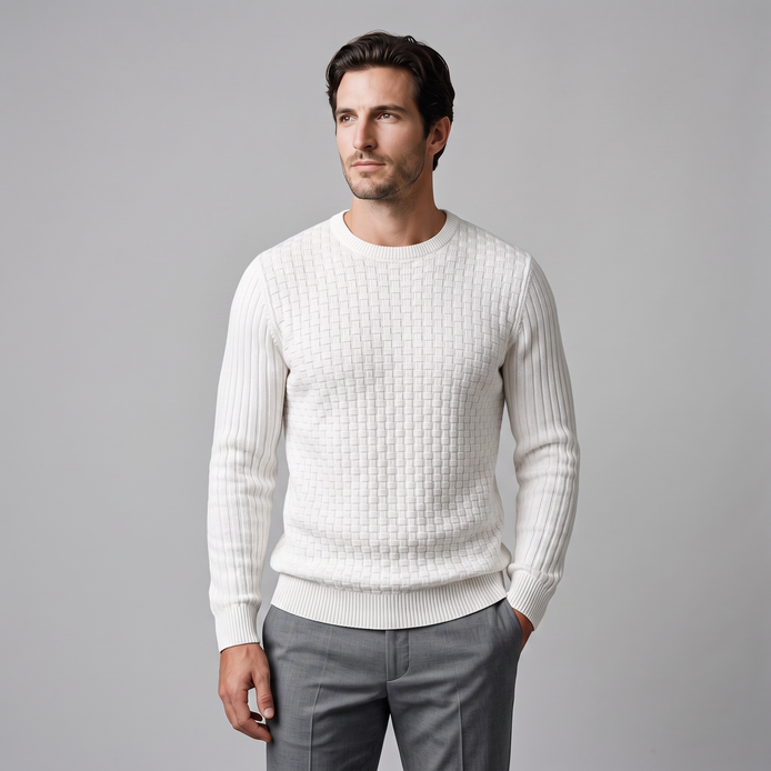 Men's Basketweave Knit Crew Sweater