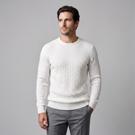 Men's Basketweave Knit Crew Sweater