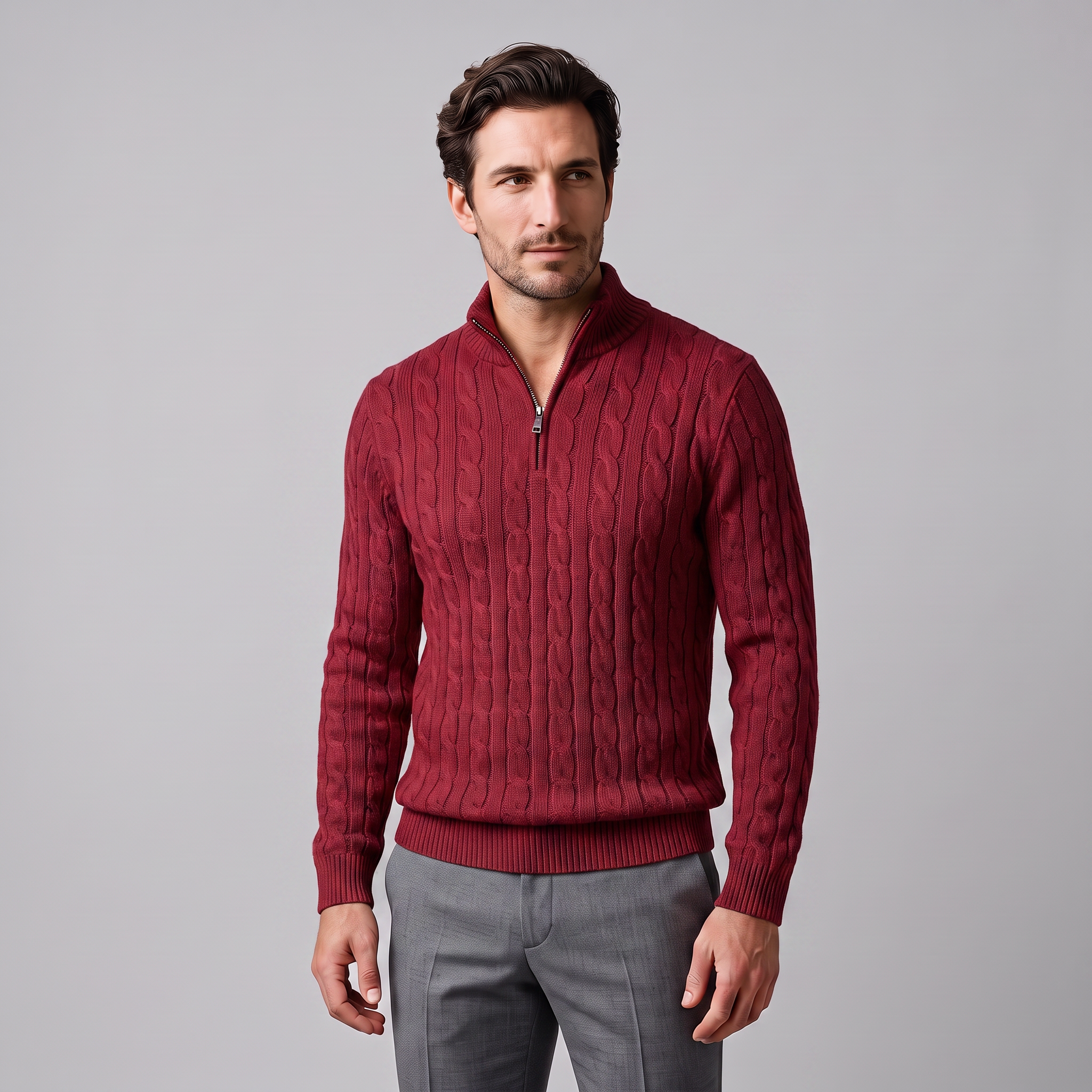 Men's Cable Knit Half-Zip Sweater