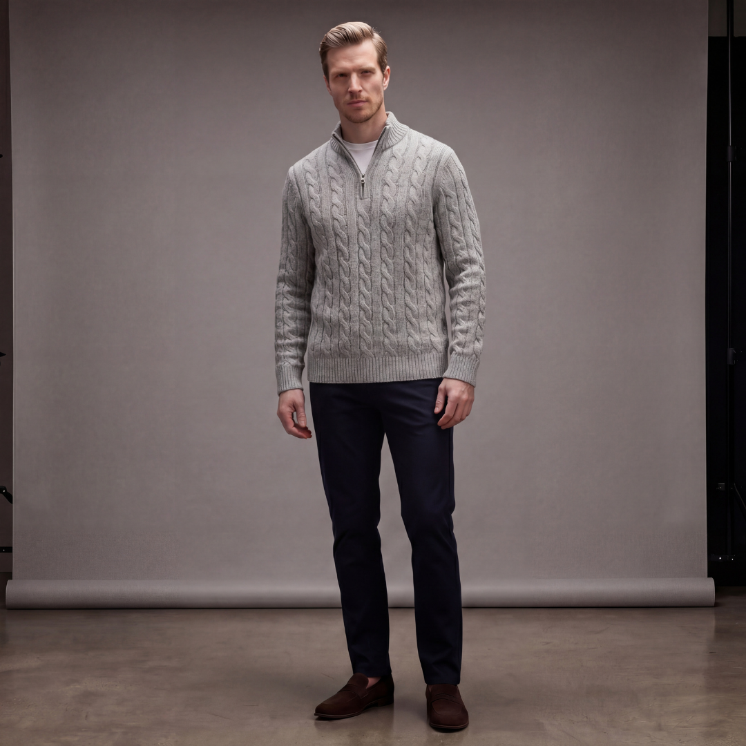 Men's Cable Knit Quarter Zip Sweater