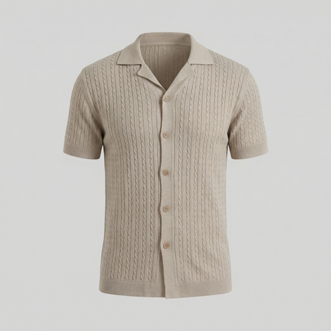 Men's Cable Knit Short Sleeve Shirt