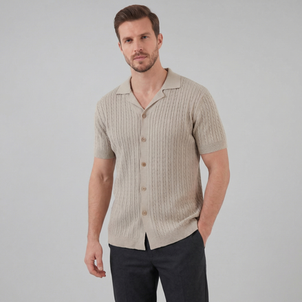 Men's Cable Knit Short Sleeve Shirt
