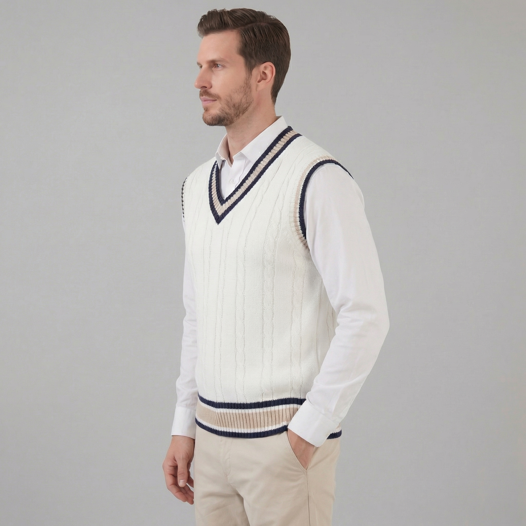 Men’s Cable Knit V-Neck Sweater Vest