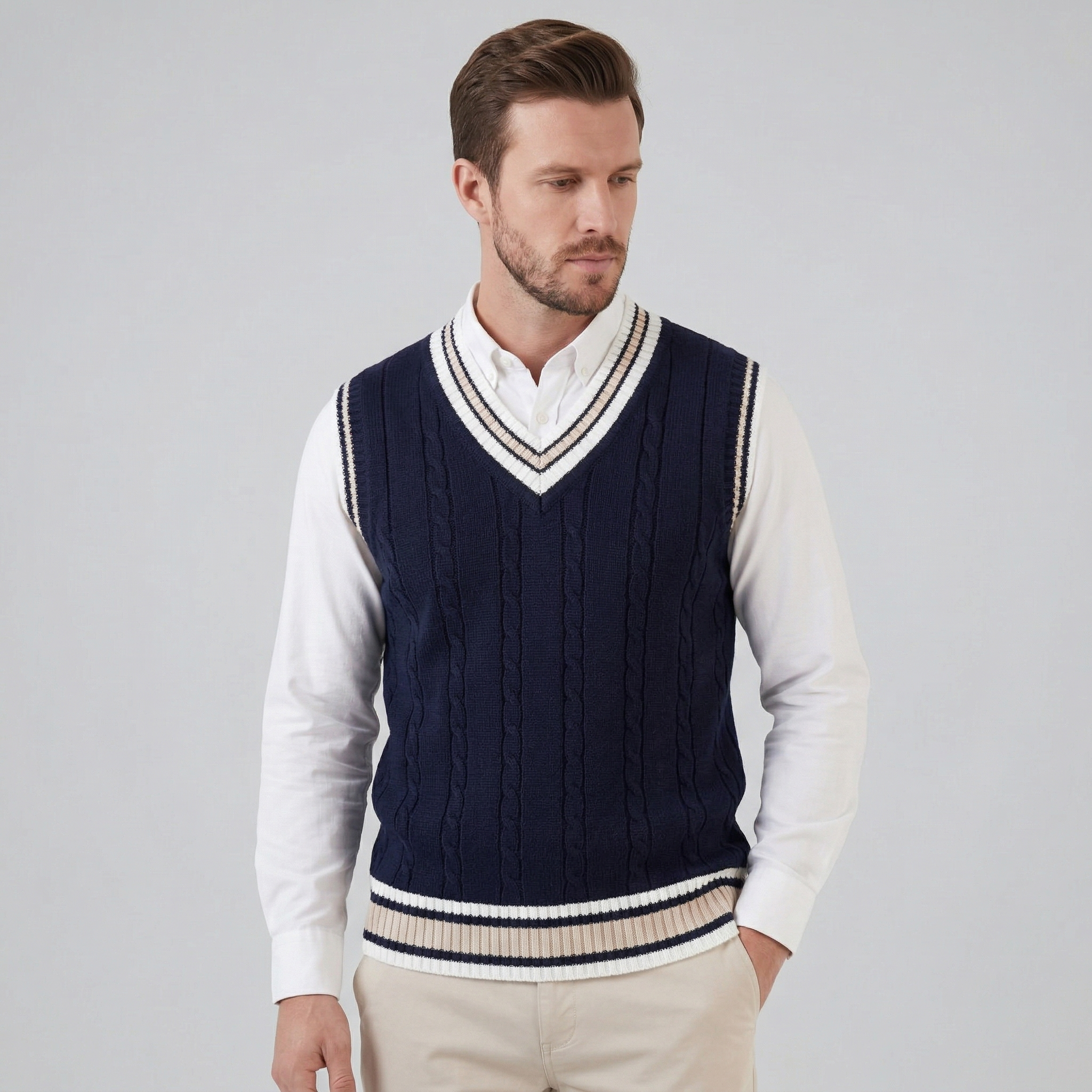 Men’s Cable Knit V-Neck Sweater Vest