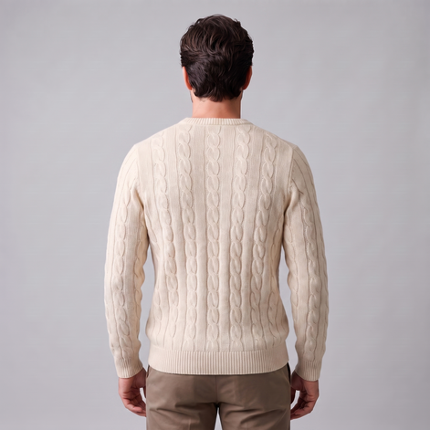 Men's Cable Knit Wool Crew Neck Sweater