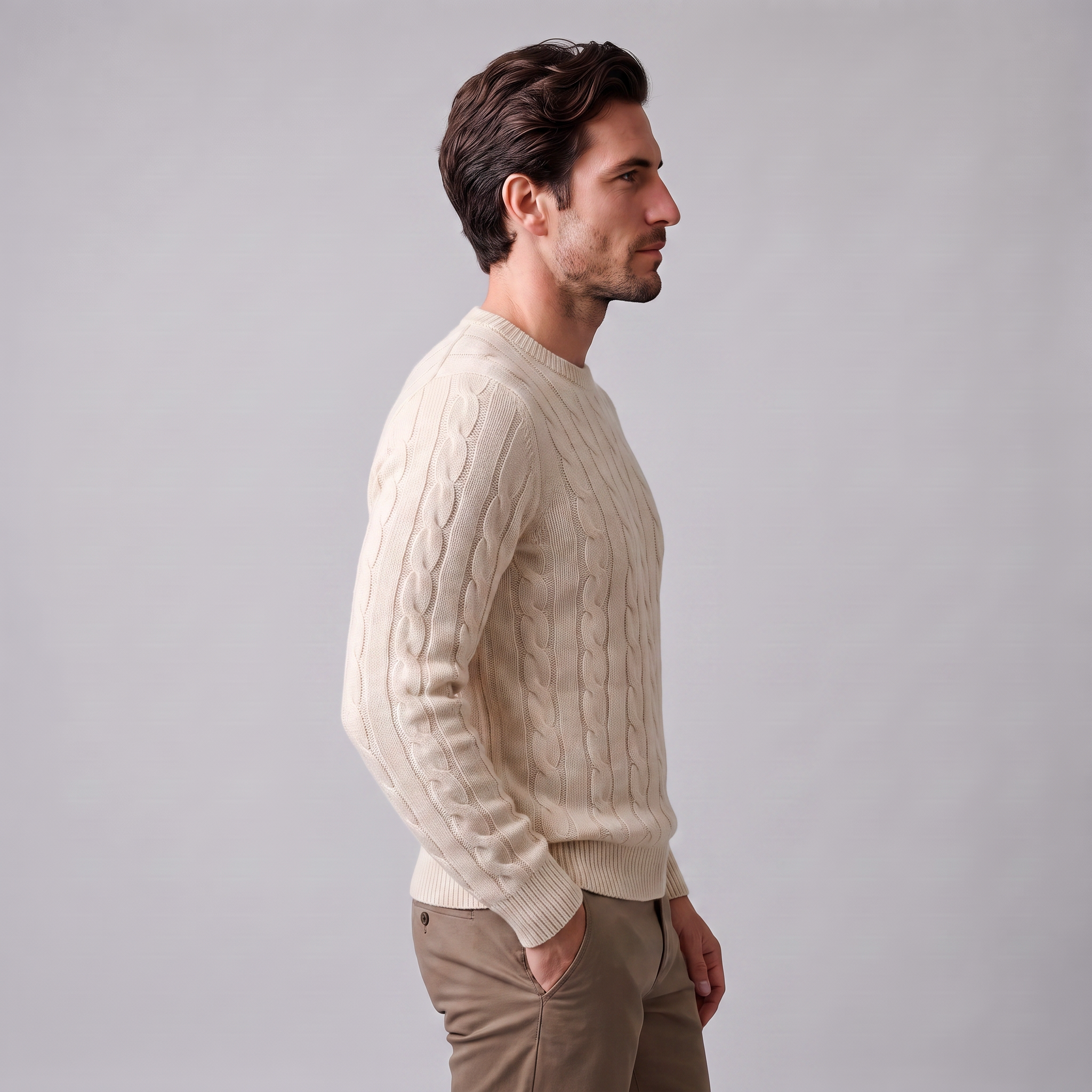 Men's Cable Knit Wool Crew Neck Sweater