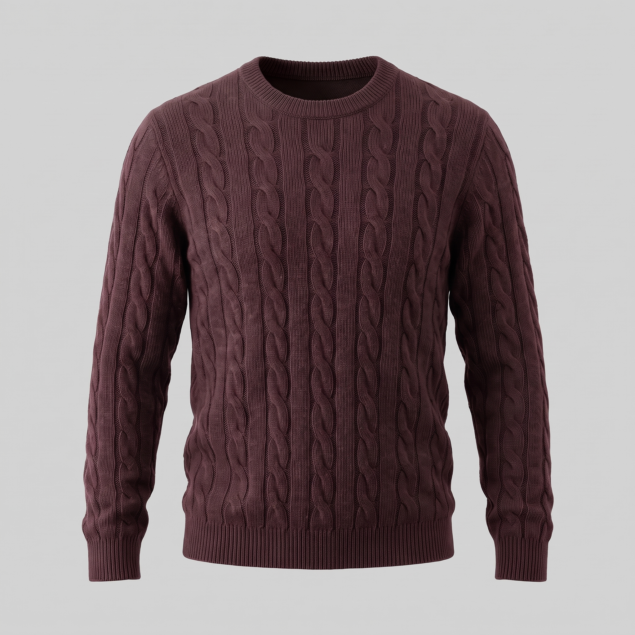 Men's Cable Knit Wool Crew Neck Sweater