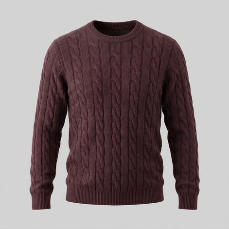 Men's Cable Knit Wool Crew Neck Sweater