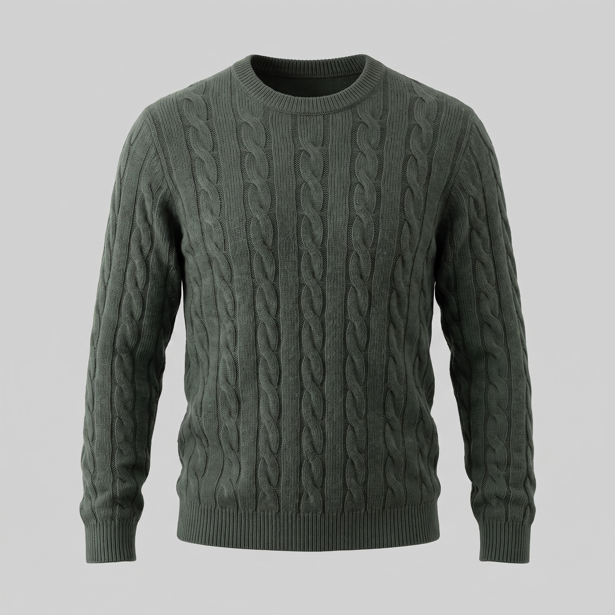 Men's Cable Knit Wool Crew Neck Sweater