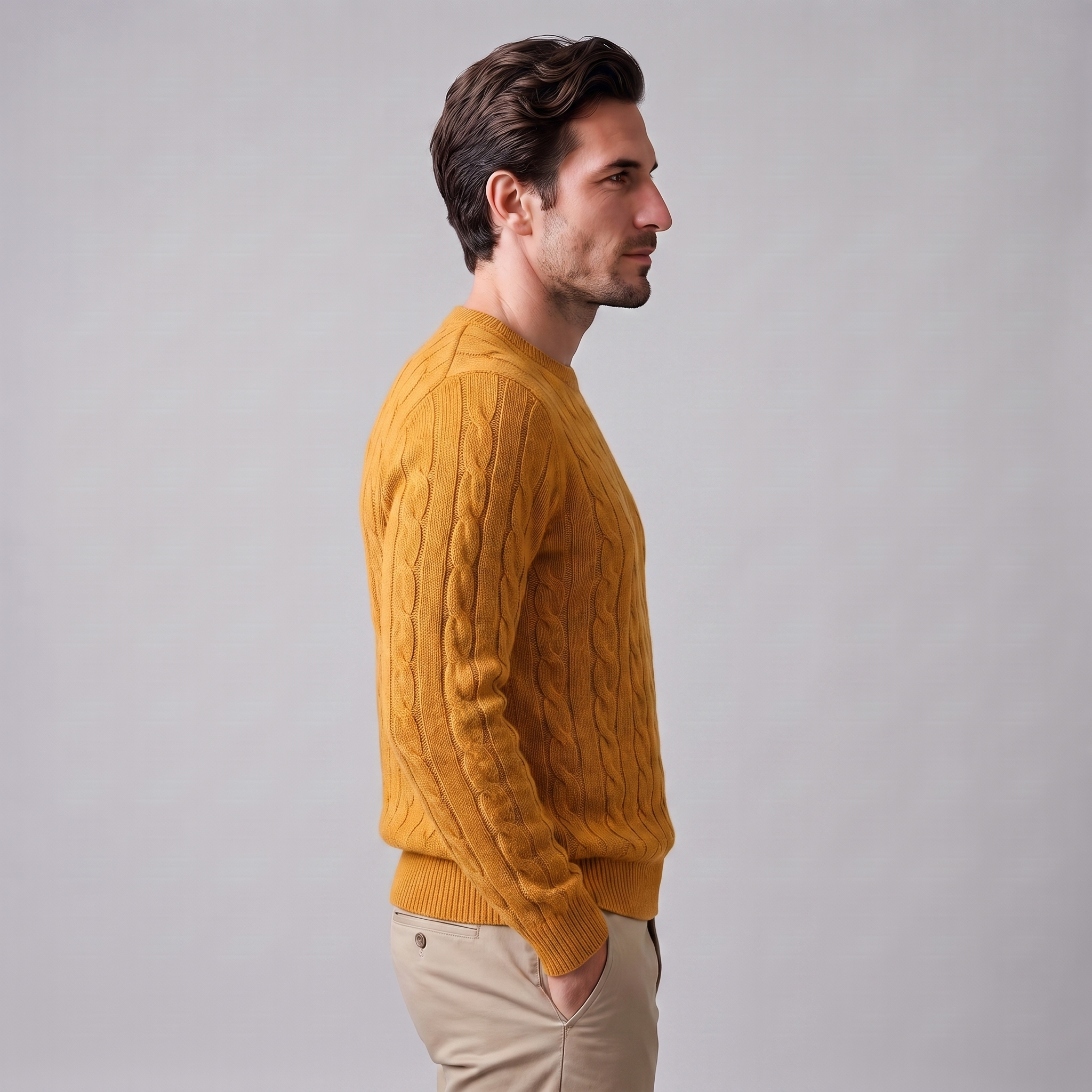 Men's Cable Knit Wool Crew Neck Sweater
